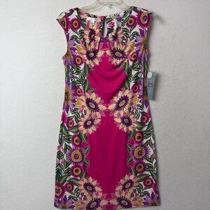 London Times dress sz 4 sleeveless knee pink tropical floral resortwear vaca NEW